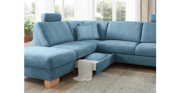 ECKSOFA in Mikrofaser Hellblau  - Wildeiche/Beige, KONVENTIONELL, Holz/Textil (236/286cm) - Voleo