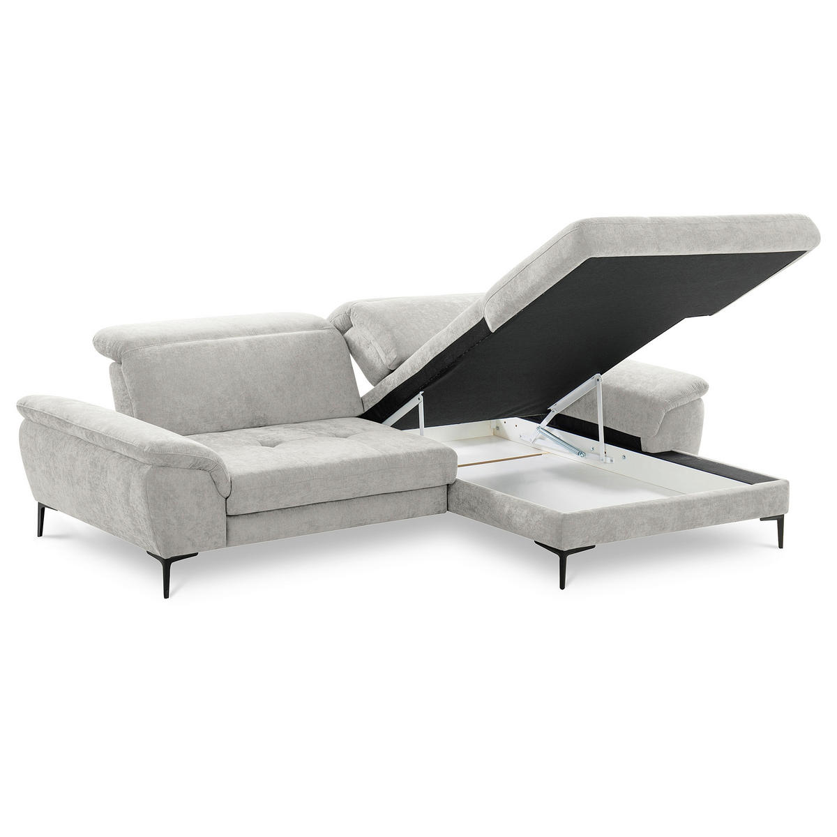 ECKSOFA  Webstoff Grau  - Schwarz/Grau, Design, Textil/Metall (268/195cm) - Livetastic