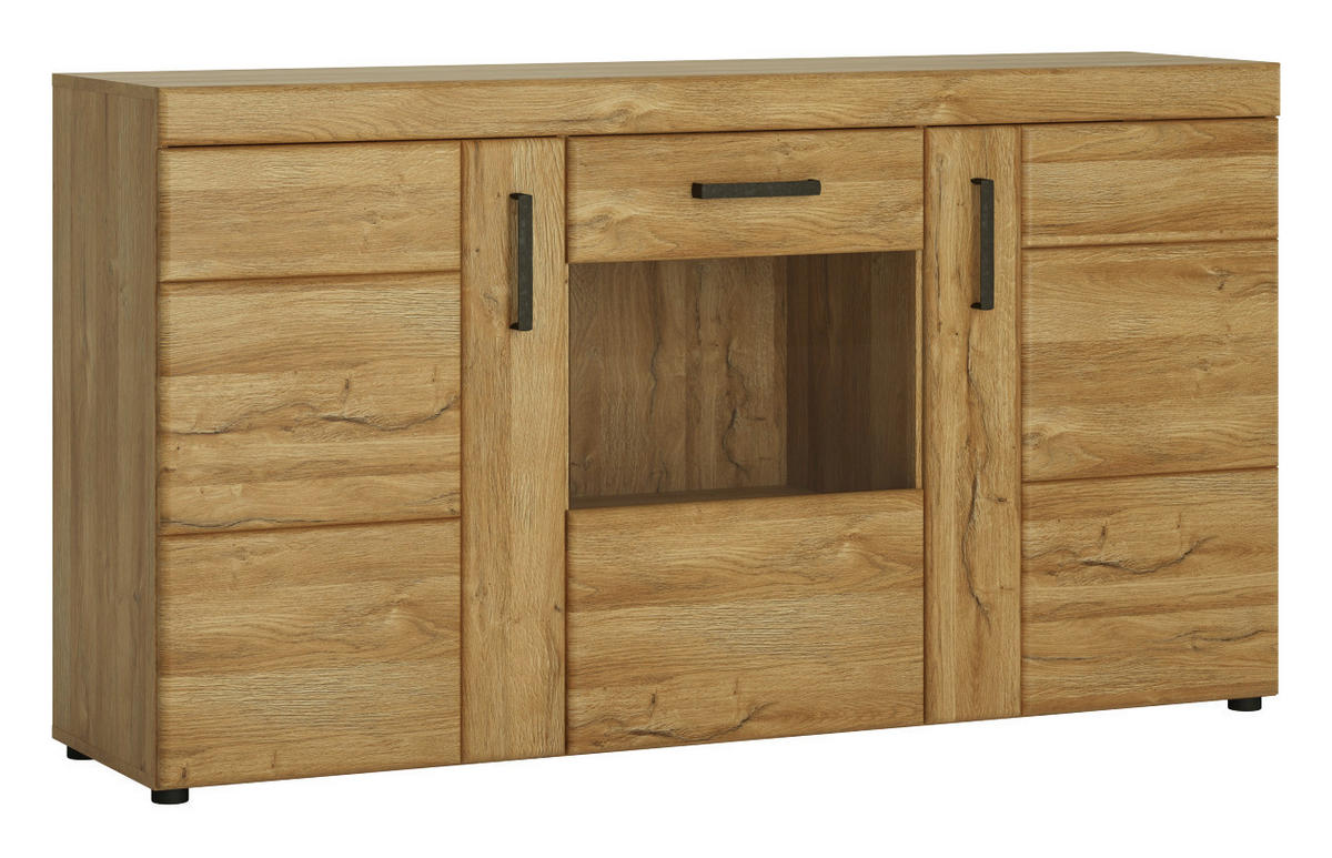 KOMODA, barve hrasta  - barve kroma/črna, Design, umetna masa/steklo (156,8/86/40,9cm) - Landscape