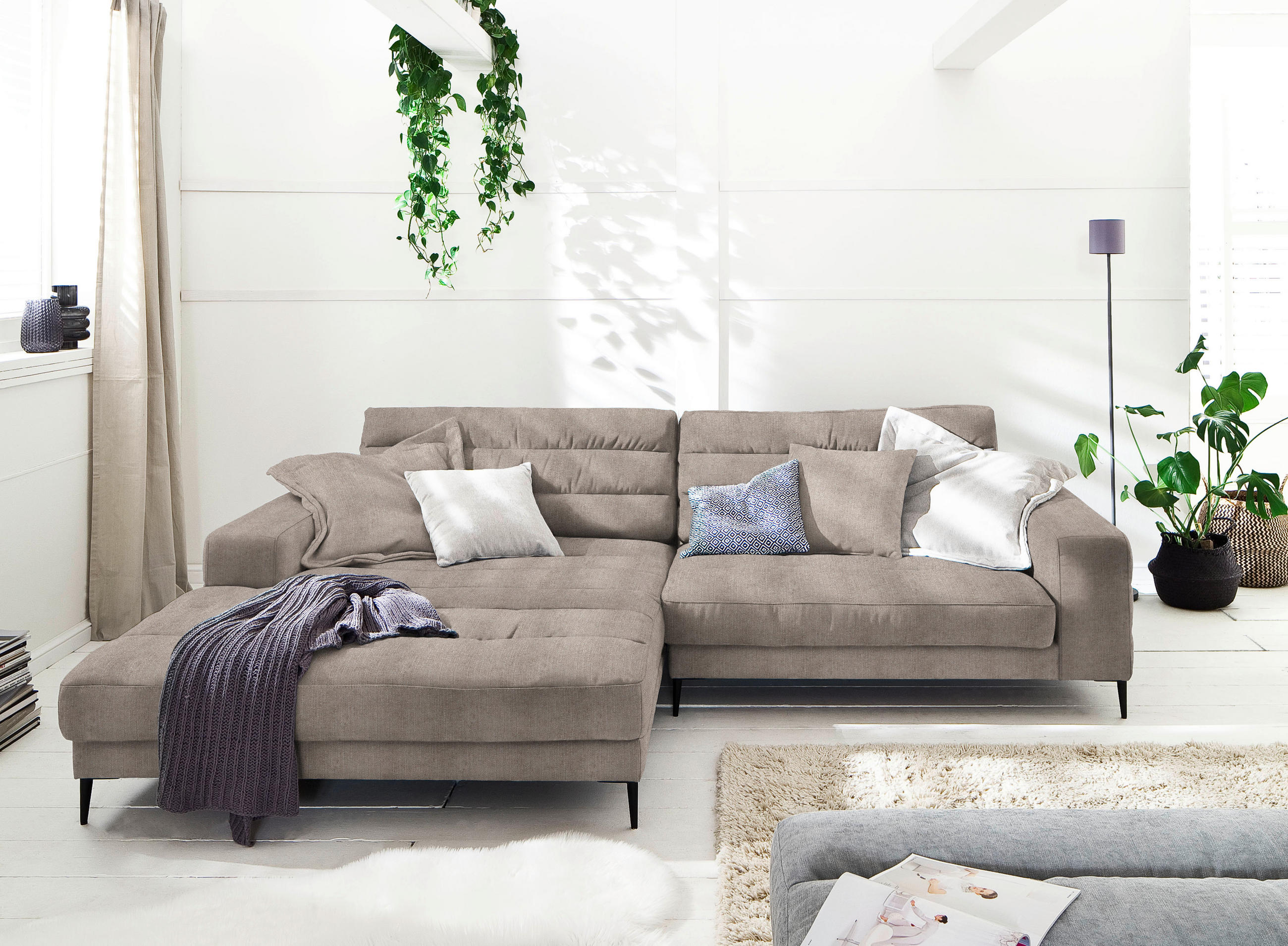 ECKSOFA in Flachgewebe Taupe  - Taupe/Schwarz, Design, Textil/Metall (207/296cm) - Dieter Knoll