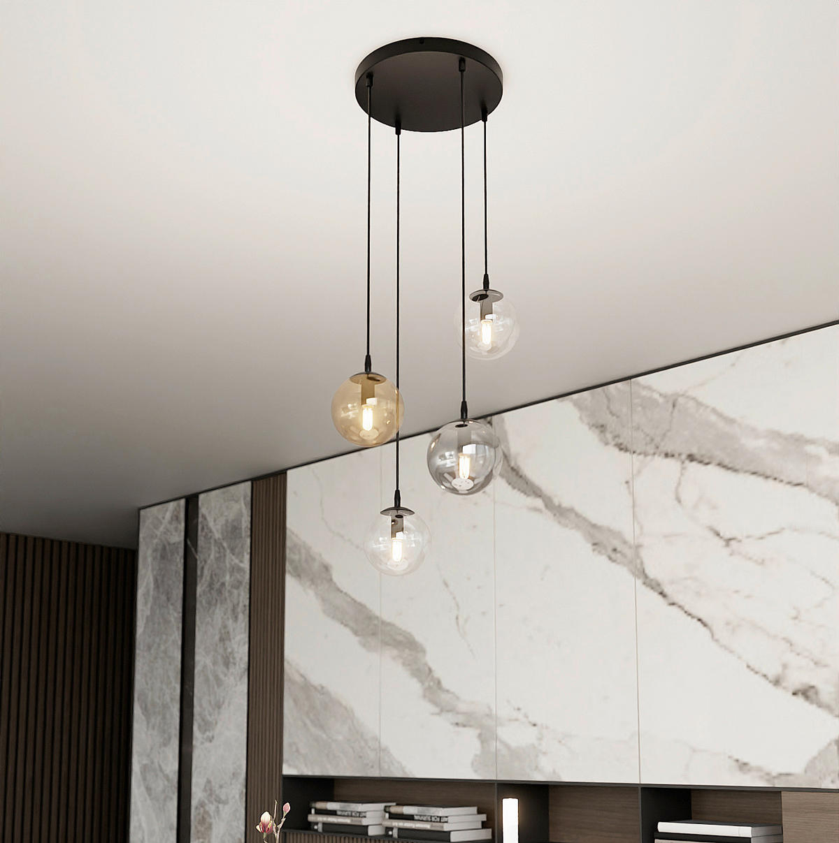 HÄNGELEUCHTE  40/40/100 cm    - Schwarz, KONVENTIONELL, Glas/Metall (40/40/100cm)