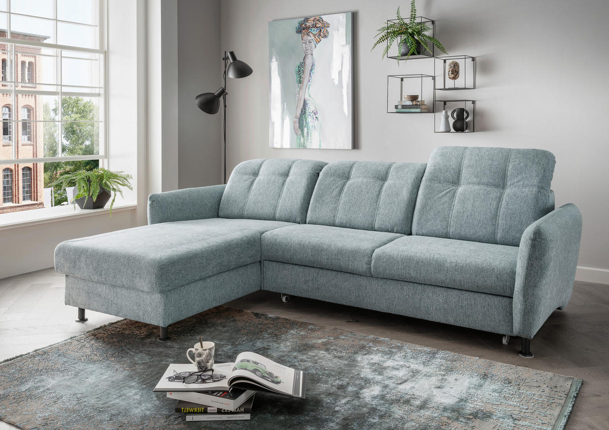 ECKSOFA in Chenille Mintgrün  - Schwarz/Mintgrün, Modern, Textil/Metall (184/267cm) - Livetastic