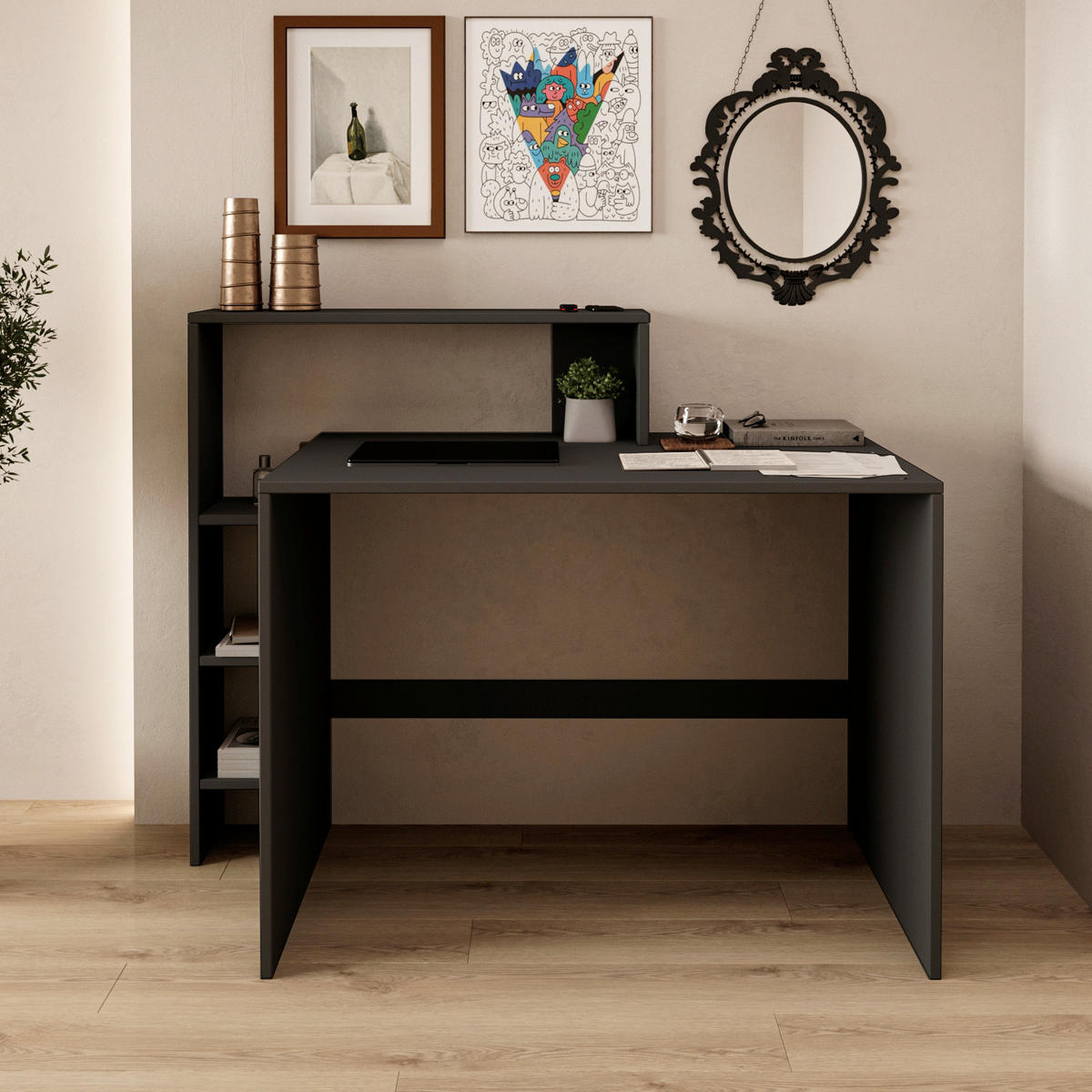 SCHREIBTISCHKOMBINATION Anthrazit  - Anthrazit, Design, Holzwerkstoff (150/55/96cm) - Livetastic