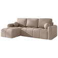ECKSOFA Creme Flachgewebe Zierkissen, Rückenkissen, Bettkasten, Schlaffunktion, Rücken echt, Liegefläche im Originalstoff  - Creme/Schwarz, MODERN, Kunststoff/Textil (142/240cm) - Carryhome