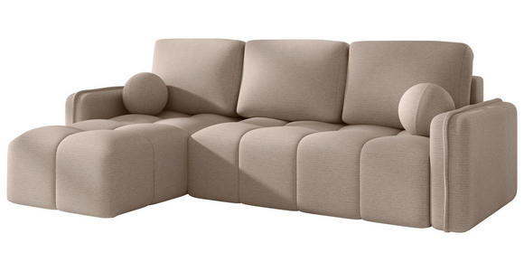 ECKSOFA Creme Flachgewebe Zierkissen, Rückenkissen, Bettkasten, Schlaffunktion, Rücken echt, Liegefläche im Originalstoff  - Creme/Schwarz, MODERN, Kunststoff/Textil (142/240cm) - Carryhome
