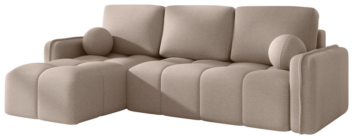 ECKSOFA Creme Flachgewebe Zierkissen, Rückenkissen, Bettkasten, Schlaffunktion, Rücken echt, Liegefläche im Originalstoff  - Creme/Schwarz, MODERN, Kunststoff/Textil (142/240cm) - Carryhome