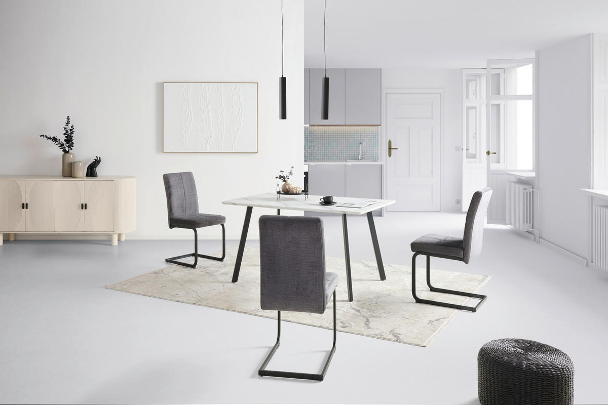 SCHWINGSTUHL  in Eisen Leinenoptik  - Dunkelgrau/Schwarz, KONVENTIONELL, Textil/Metall (41/98/55cm) - MID.YOU