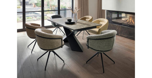 ESSTISCH in Metall, Glas, Keramik 180-250/98/77 cm  - Beige/Schwarz, Design, Glas/Keramik (180-250/98/77cm) - Belluti