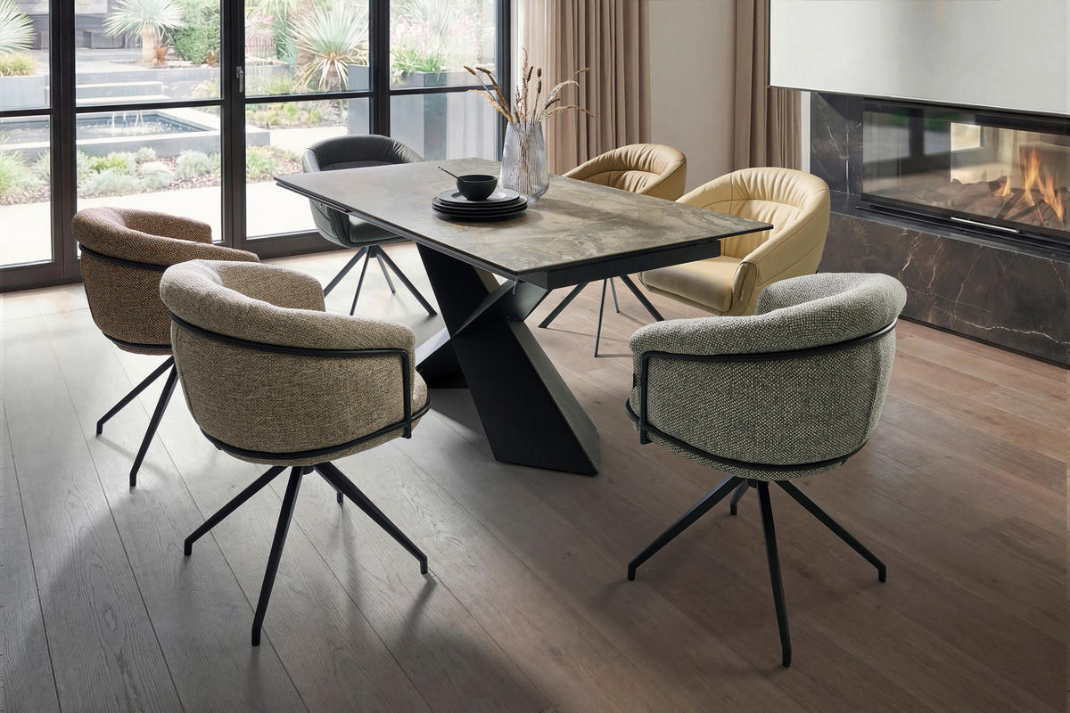 ESSTISCH Metall, Glas, Keramik 180-250/98/77 cm  - Beige/Schwarz, Design, Glas/Keramik (180-250/98/77cm) - Belluti