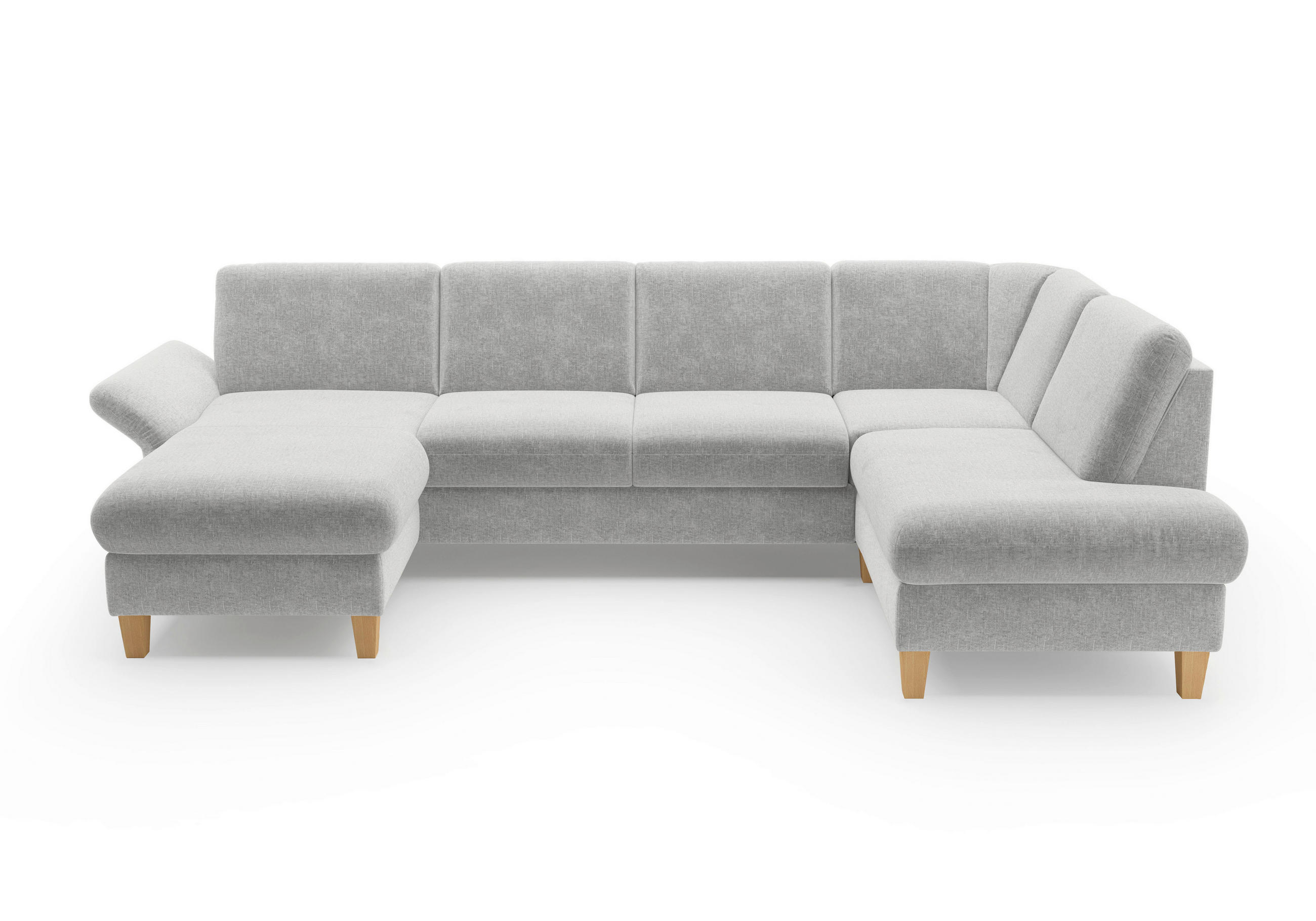 Thumbnail - Sit & More Wohnlandschaft Rochelle E, Hellgrau, Textil, Buche, massiv, 6,5-Sitzer, Ottomane rechts, U-Form, 314x195 cm, ...