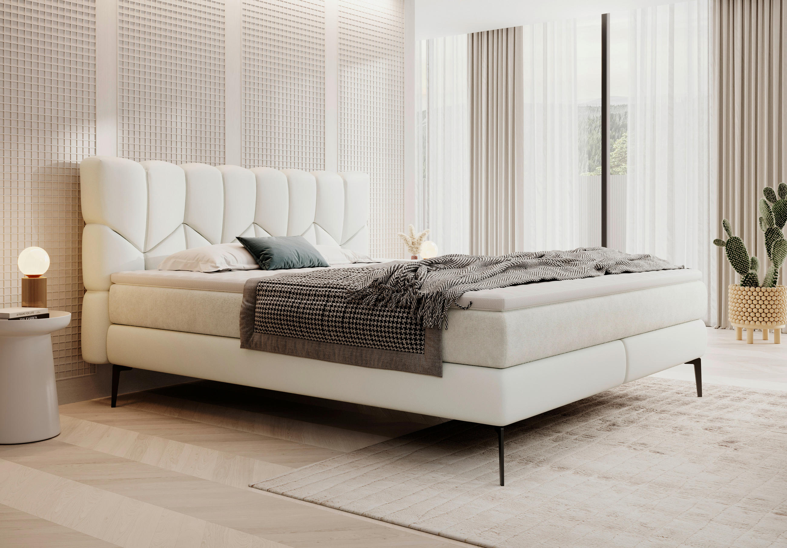 BOXSPRINGBETT 160/200 cm  in Weiß  - Schwarz/Weiß, Design, Leder/Textil (160/200cm) - Esposa