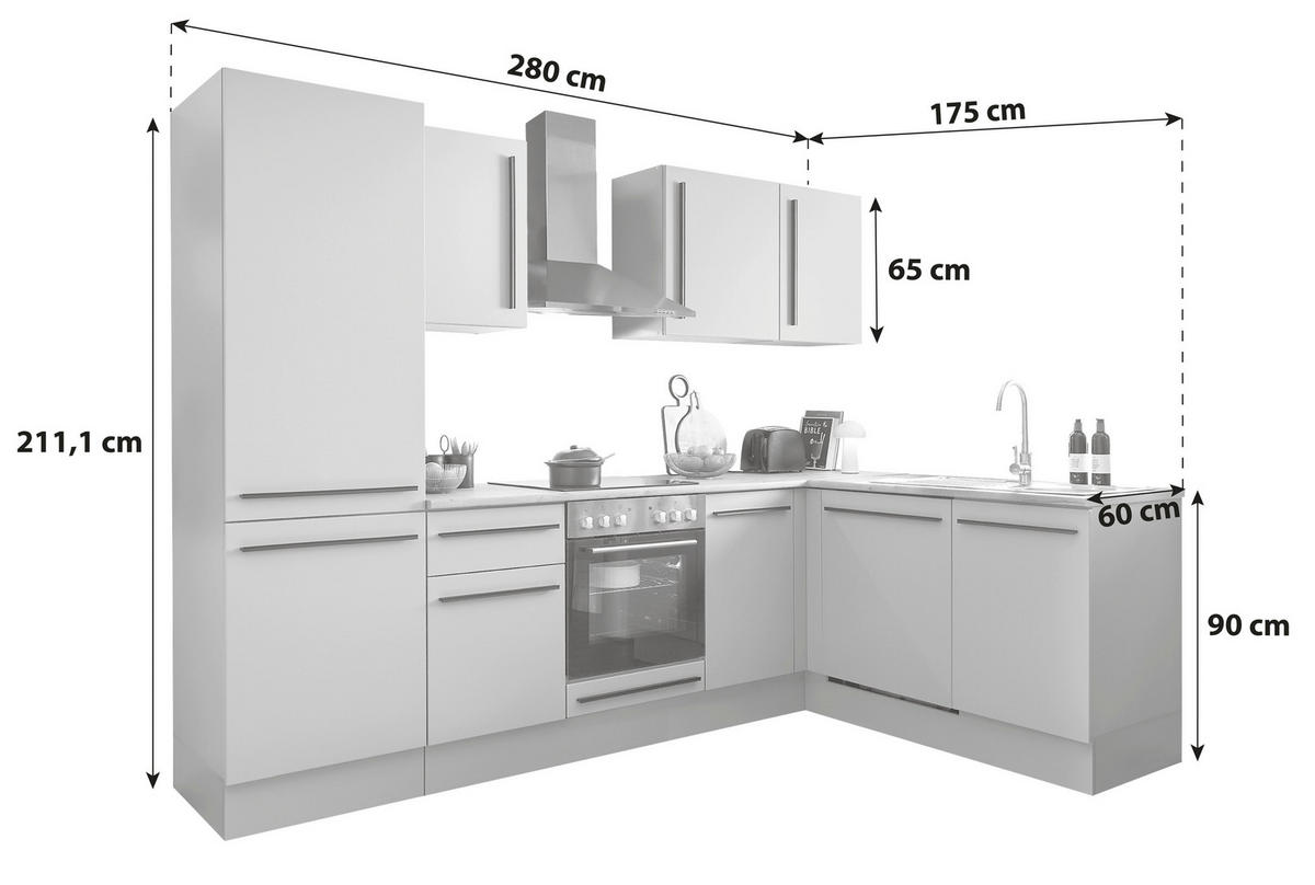 ECKKÜCHE 280/175 cm  in Grau, Eichefarben  - Eichefarben/Schwarz, Design, Holzwerkstoff/Kunststoff (280/175cm) - MID.YOU