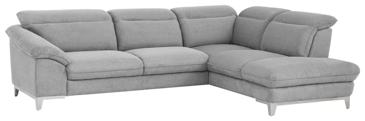 ECKSOFA in Chenille Hellgrau  - Chromfarben/Hellgrau, Design, Textil/Metall (293/232cm) - Livetastic