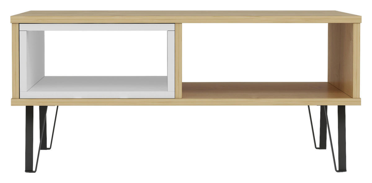 COUCHTISCH Savannah 90/60/41,1 cm quadratisch Weiß, Eichefarben  - Eichefarben/Schwarz, Design, Holzwerkstoff/Metall (90/60/41,1cm) - Livetastic