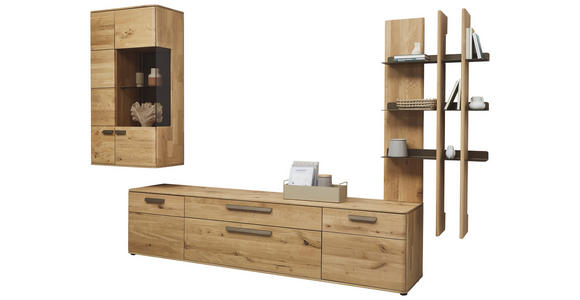 WOHNWAND  in Bronzefarben, Wildeiche  340,1/214/45,2 cm  - Wildeiche/Schwarz, Natur, Glas/Holz (340,1/214/45,2cm) - Valnatura