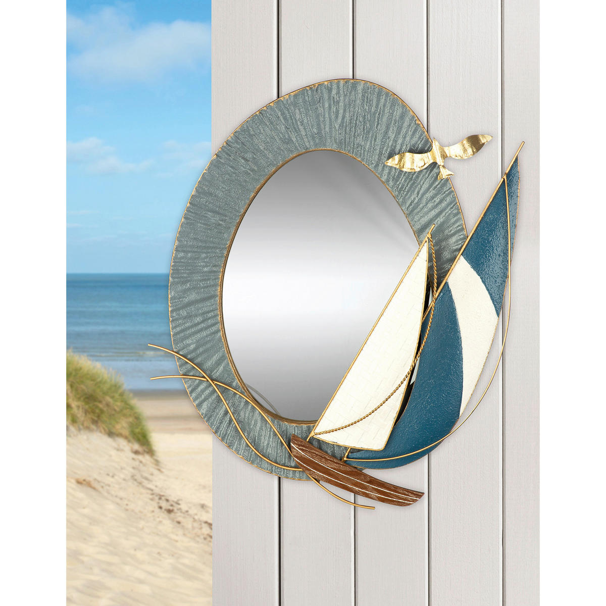WANDSPIEGEL 54/66/7 cm    in oval  - Pastellblau/Weiß, Basics, Glas/Metall (54/66/7cm)