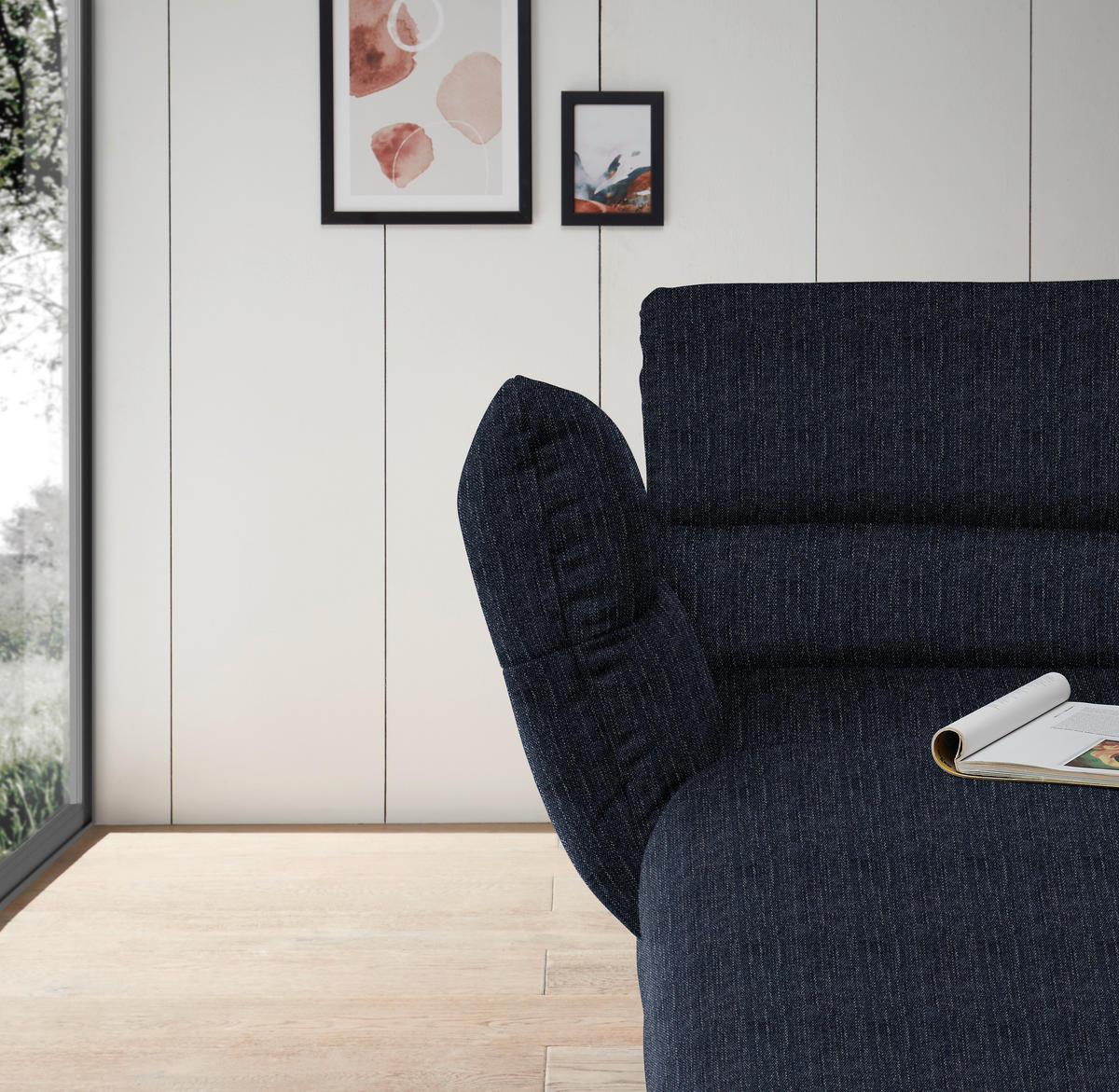 ECKSOFA in Flachgewebe Dunkelblau  176-217/279-327 cm  - Schwarz/Dunkelblau, Design, Textil/Metall (176-217/279-327cm) - Dieter Knoll