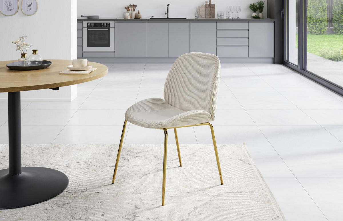 STUHL Cord Goldfarben, Beige  - Beige/Goldfarben, LIFESTYLE, Textil/Metall (48/86/60cm) - MID.YOU