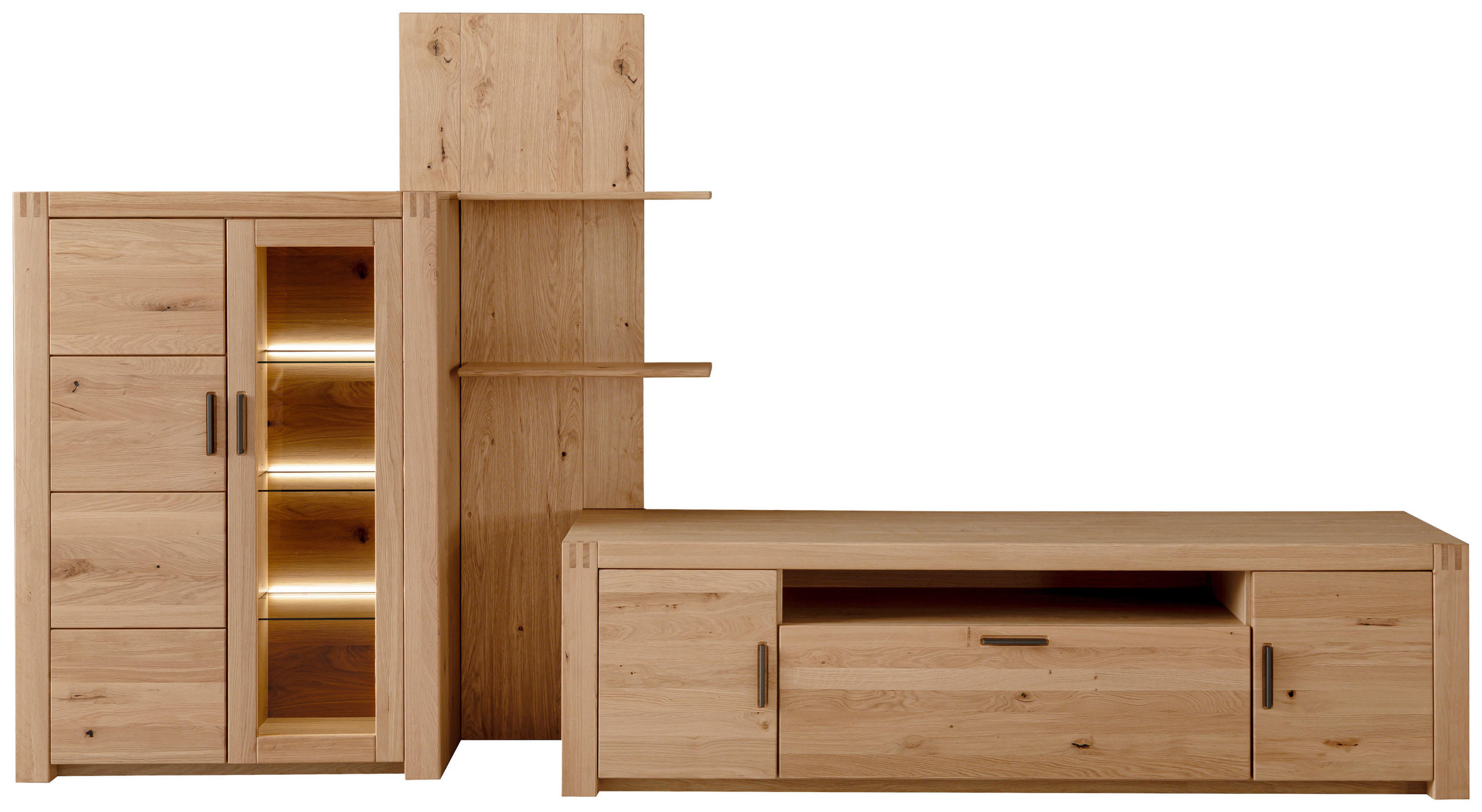 WOHNWAND 3-teilig  Eichefarben 332/184/50 cm  - Eichefarben/Anthrazit, Design, Glas/Holz (332/184/50cm) - Livetastic