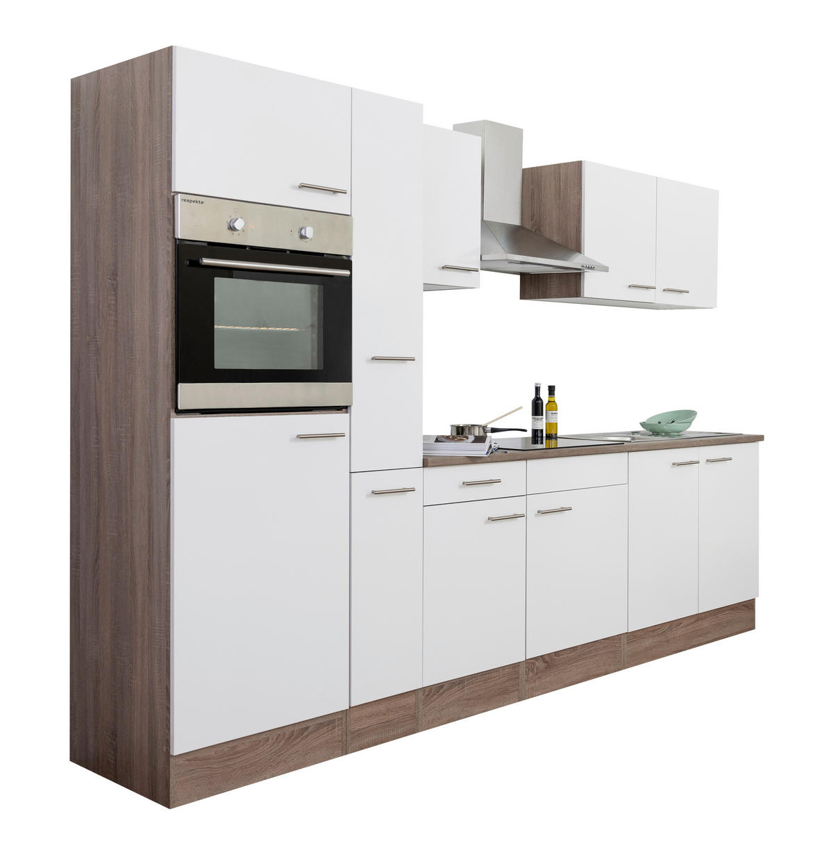 MODULKÖK 300 cm   i vit, ekfärgad  - stålfärgad/vit, Design, metall/trämaterial (300cm) - Respekta