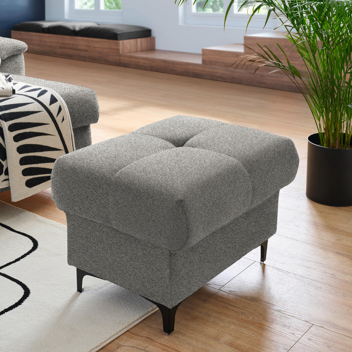 ECKSOFA in Chenille Graubraun  - Graubraun/Schwarz, Design, Textil/Metall (185/256cm) - Stylife