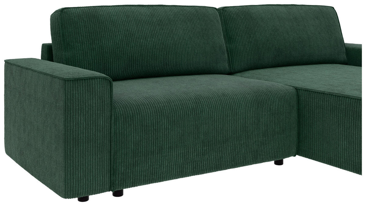 ECKSOFA in Cord Dunkelgrün  - Dunkelgrün/Schwarz, Modern, Kunststoff/Textil (265/164cm) - Trendmanufaktur