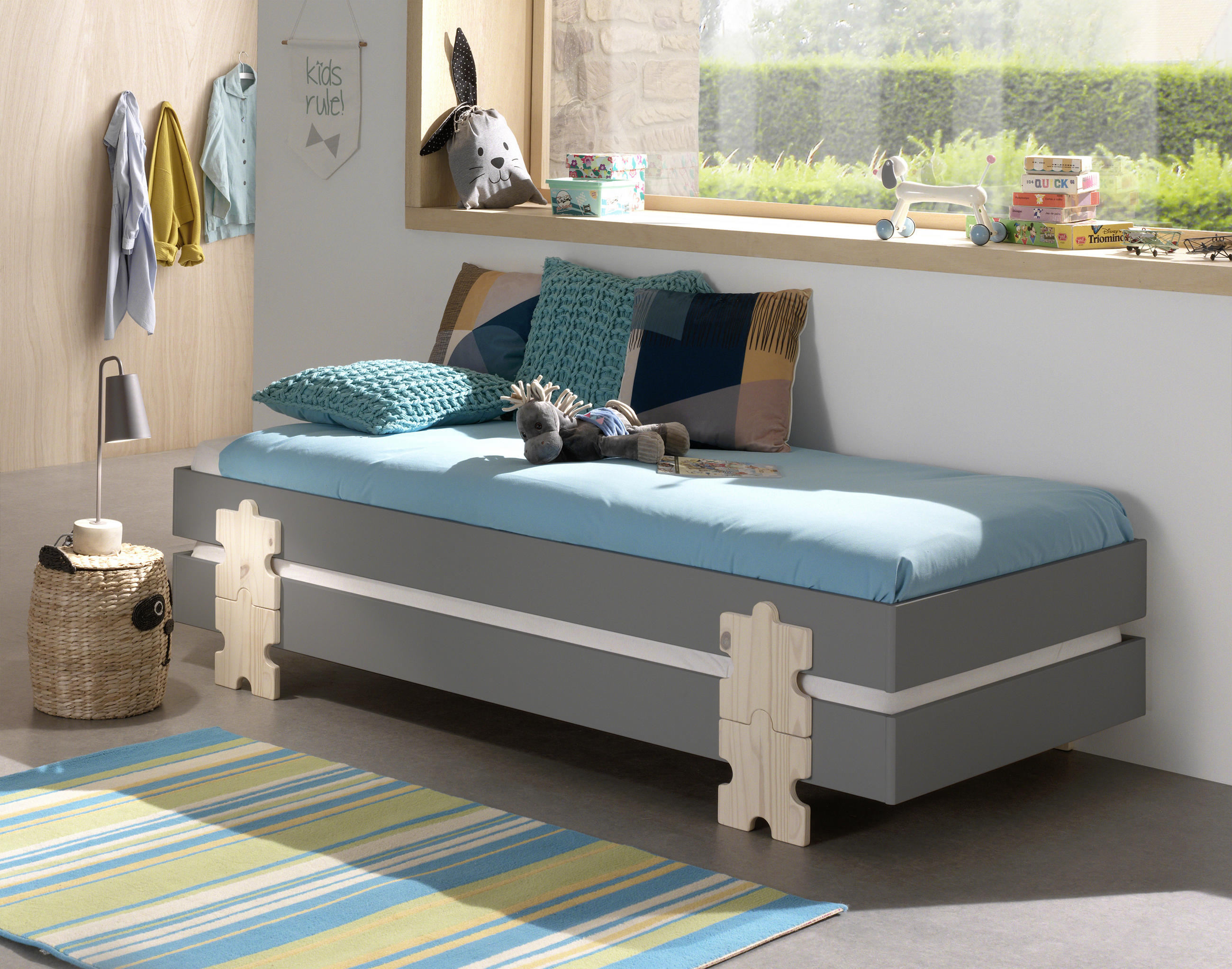 STAPELBETT  90/200 cm  Grau  - Kieferfarben/Grau, MODERN, Holz/Holzwerkstoff (90/200cm) - MID.YOU