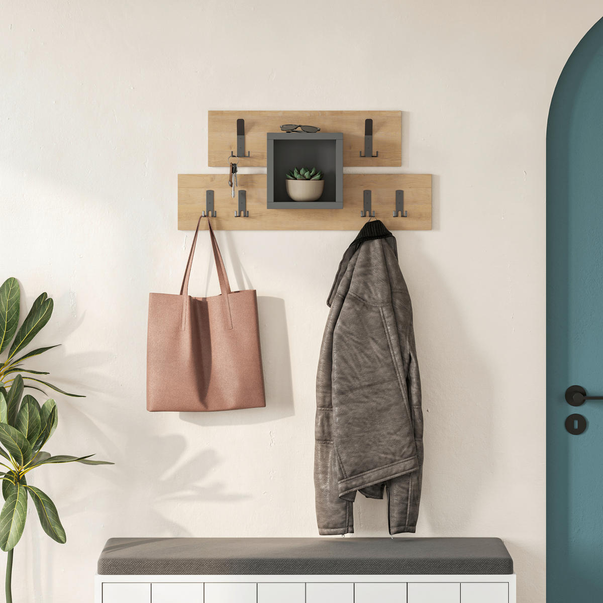 WANDGARDEROBE  in Anthrazit, Eiche dunkel  - Eiche dunkel/Anthrazit, Design, Holzwerkstoff/Metall (68/32/13cm) - Livetastic
