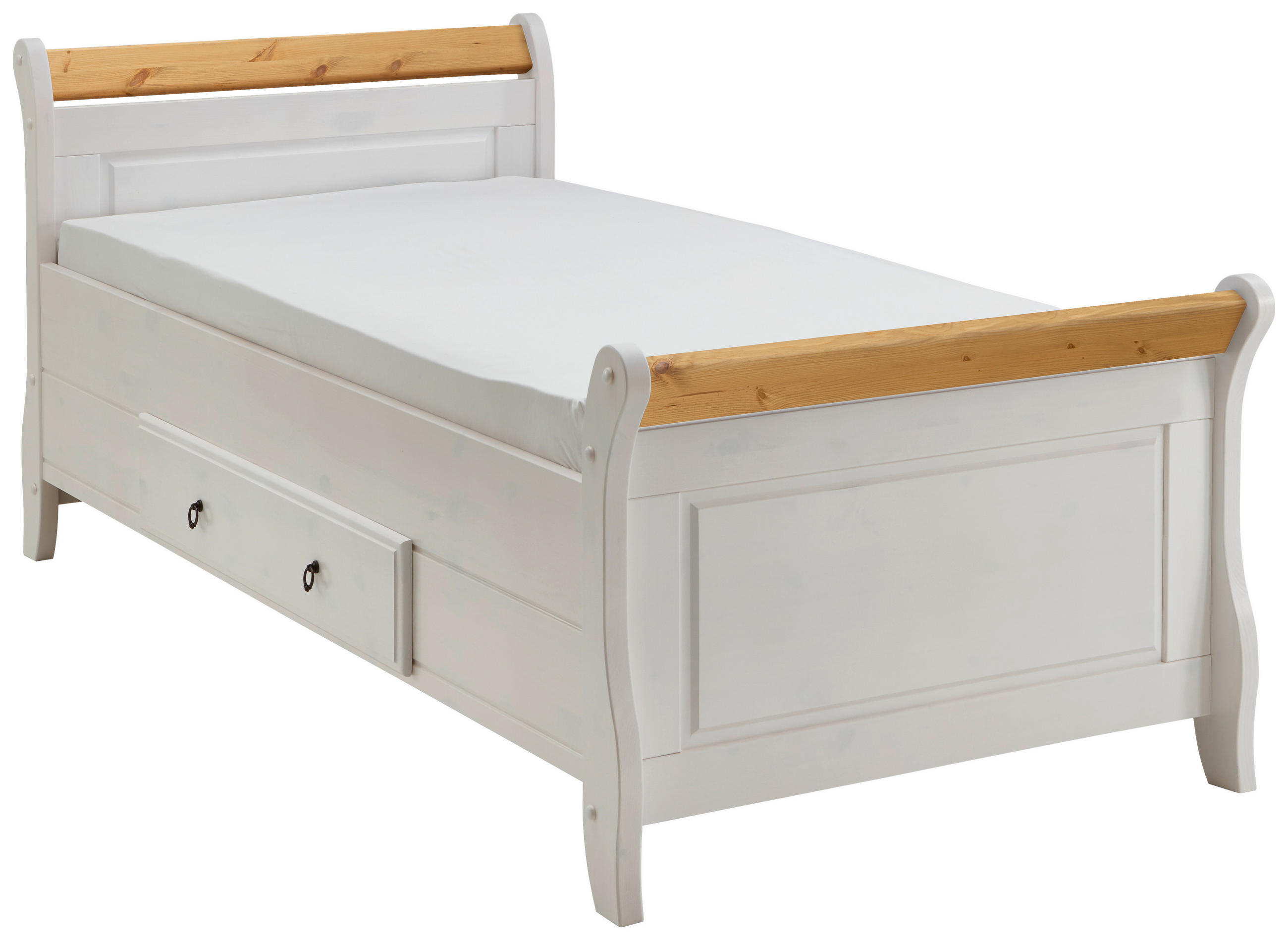 BETT 100/200 cm  in Weiß, Laugenfarbig  - Laugenfarbig/Weiß, ROMANTIK / LANDHAUS, Holz (100/200cm) - Boxxx