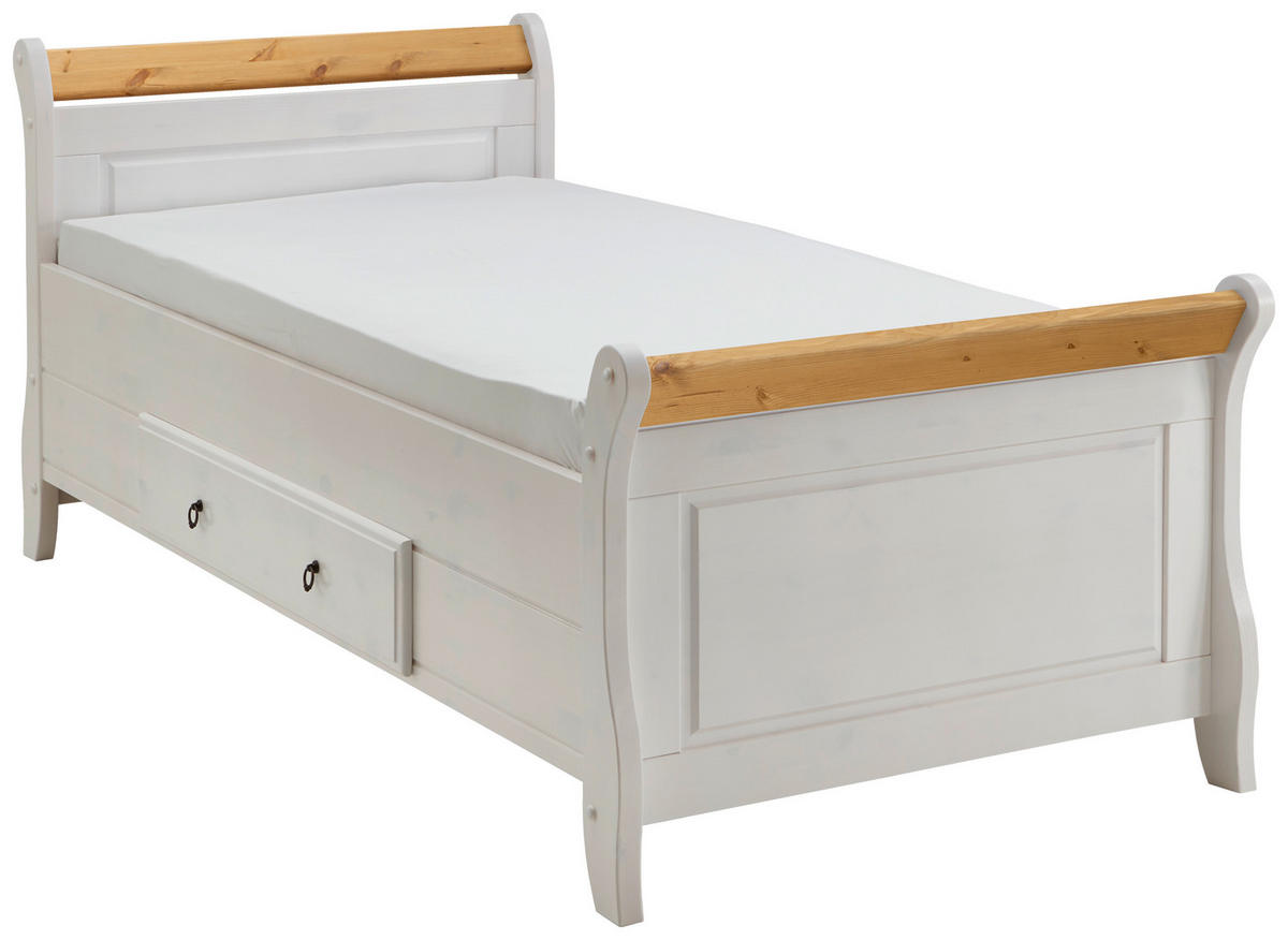 BETT 100/200 cm  in Weiß, Laugenfarbig  - Laugenfarbig/Weiß, ROMANTIK / LANDHAUS, Holz (100/200cm) - Boxxx