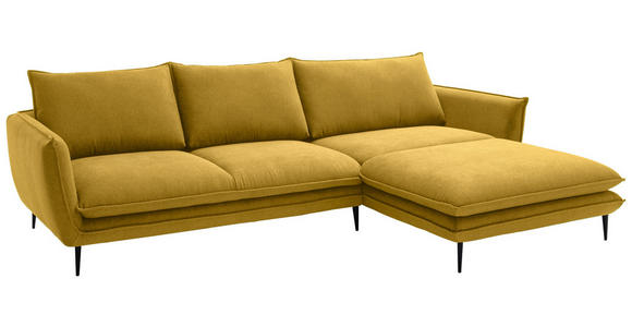 ECKSOFA  in Webstoff Currygelb  304/196 cm  - Currygelb/Schwarz, KONVENTIONELL, Textil/Metall (304/196cm) - Hom`in