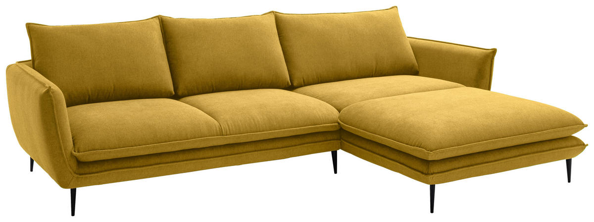 ECKSOFA Currygelb Webstoff  - Currygelb/Schwarz, KONVENTIONELL, Textil/Metall (304/196cm) - Hom`in