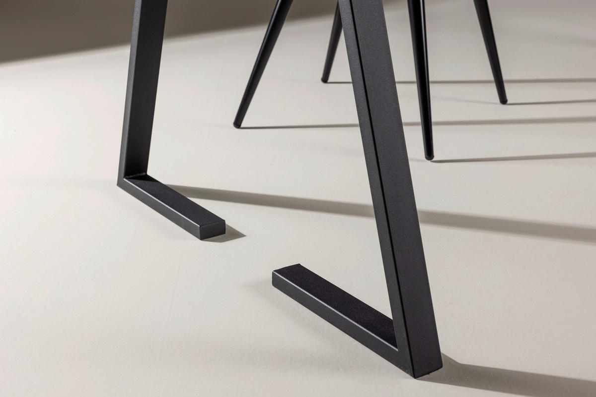 ESSTISCH Teakholz massiv Schwarz, Teakfarben  - Schwarz/Teakfarben, Design, Holz/Metall (200/90/75cm) - Livetastic