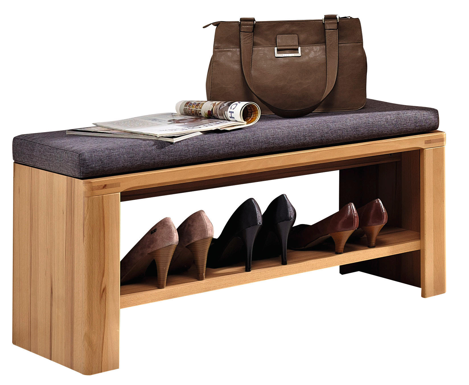 GARDEROBENBANK Kernbuche teilmassiv Grau, Buchefarben  - Buchefarben/Grau, KONVENTIONELL, Holz/Holzwerkstoff (90/40/38cm) - Livetastic