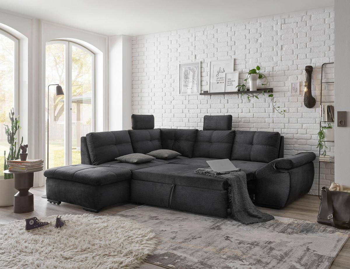 ECKSOFA in Mikrovelours Schwarz  - Schwarz, Konventionell, Kunststoff/Textil (217/265cm) - Carryhome