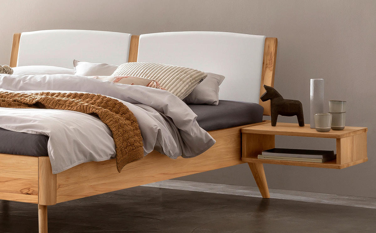 BETT 160/200 cm  in Weiß, Buchefarben  - Buchefarben/Weiß, Design, Holz (160/200cm) - Hasena