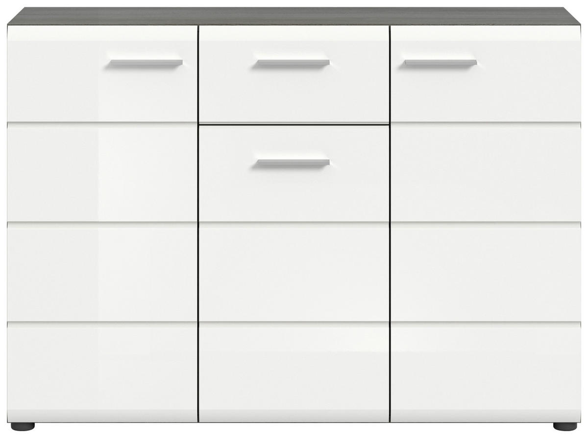 KOMODA, bela, visoki sijaj  - srebrne barve/bela, Design, umetna masa/leseni material (120/85/37cm) - MID.YOU