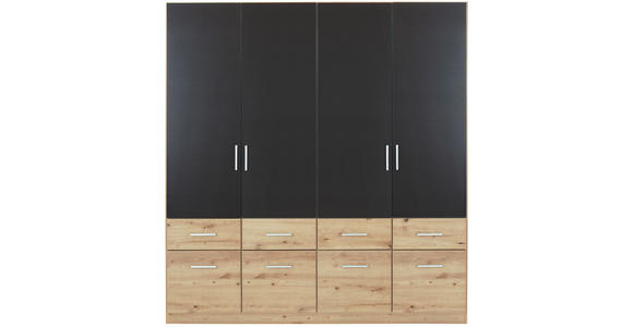 KLEIDERSCHRANK 181/197/54 cm 4-türig Dunkelgrau, Eiche Artisan - Dunkelgrau/Silberfarben, Design, Holzwerkstoff/Kunststoff (181/197/54cm) - Carryhome