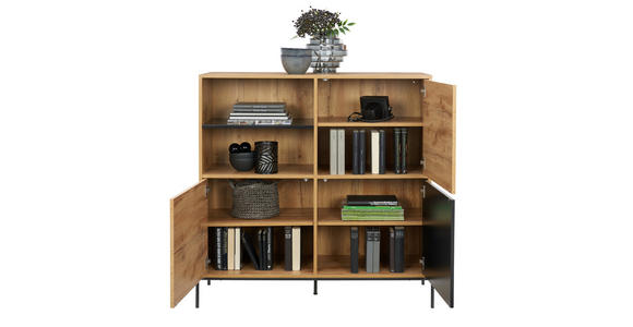 KOMMODE in 110/114/40 cm - Eichefarben/Schwarz, Design, Holzwerkstoff/Metall (110/114/40cm) - Carryhome