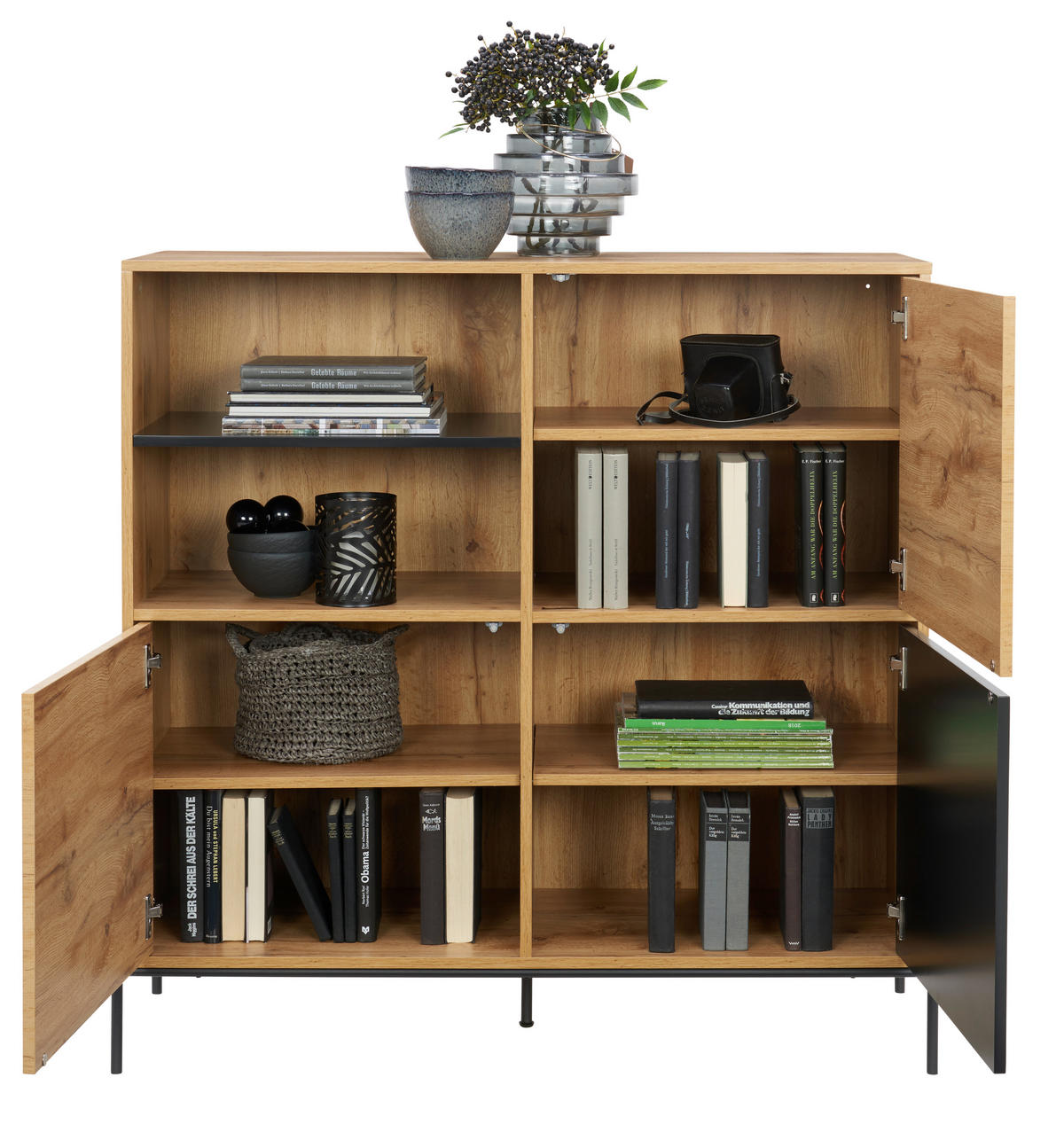 KOMMODE  in 110/114/40 cm  - Eichefarben/Schwarz, Design, Holzwerkstoff/Metall (110/114/40cm) - Carryhome