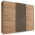 SCHWEBETÜRENSCHRANK  in Dunkelbraun, Eiche Bianco  - Eiche Bianco/Eichefarben, Natur, Glas/Holz (300/217/67cm) - Linea Natura
