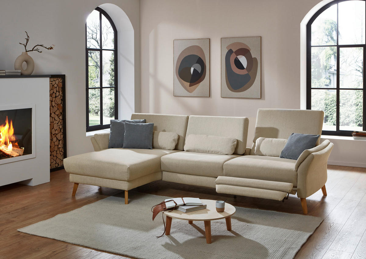 ECKSOFA Beige Chenille, Flachgewebe  - Beige/Naturfarben, Design, Holz/Textil (281/157cm) - Valnatura