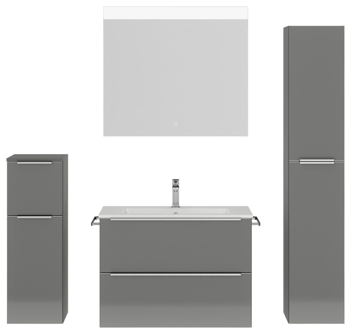 BADEZIMMER 5-teilig  in 141 cm  - Schieferfarben/Edelstahlfarben, MODERN, Holzwerkstoff/Stein (141cm) - Nobilia
