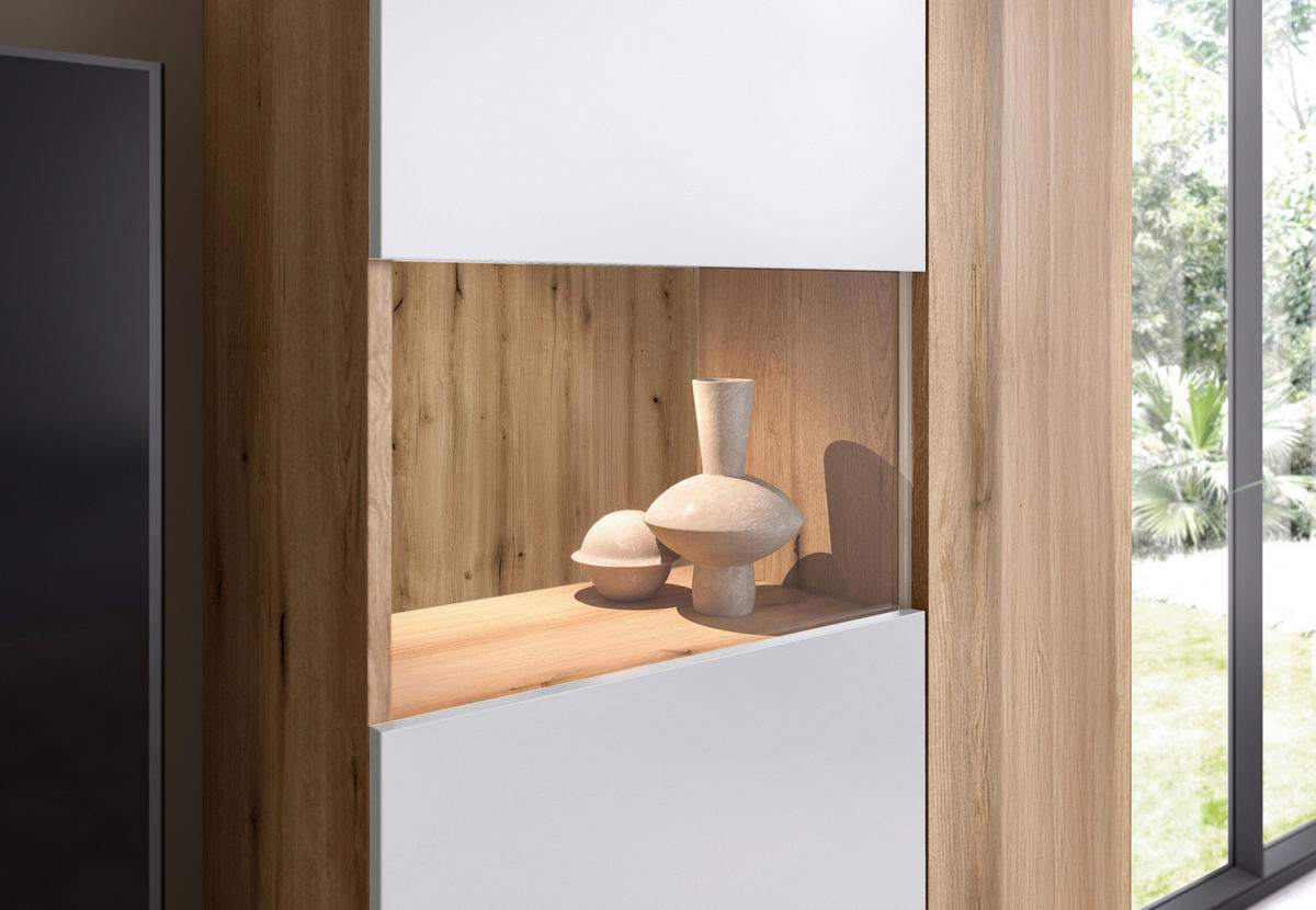 WOHNWAND 4-teilig  in Weiß, Eichefarben  250/135/38 cm  - Eichefarben/Anthrazit, MODERN, Glas/Holzwerkstoff (250/135/38cm) - Boxxx