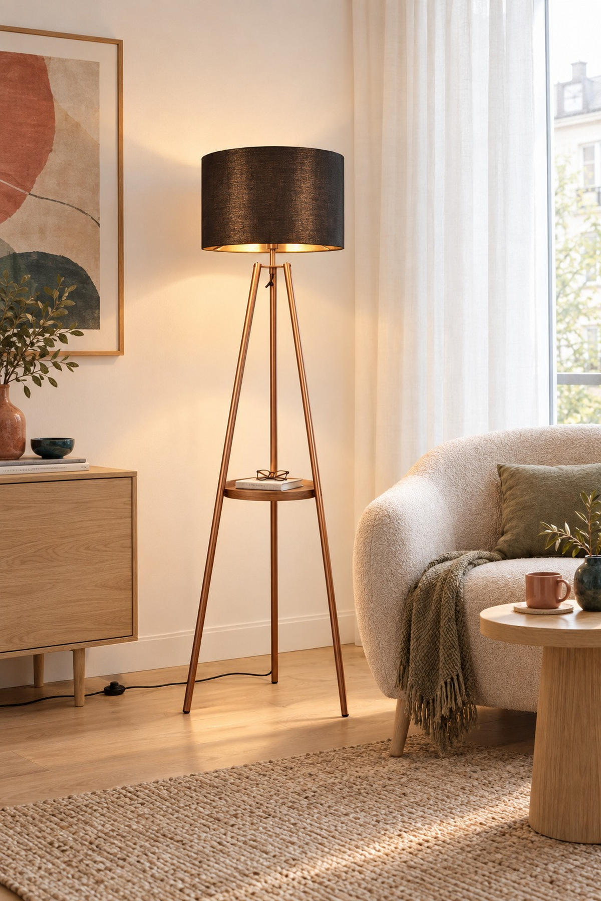 PODNA LAMPA Colette  - zlatna/braon, Dizajnerski, metal/tekstil (57/152,5cm)