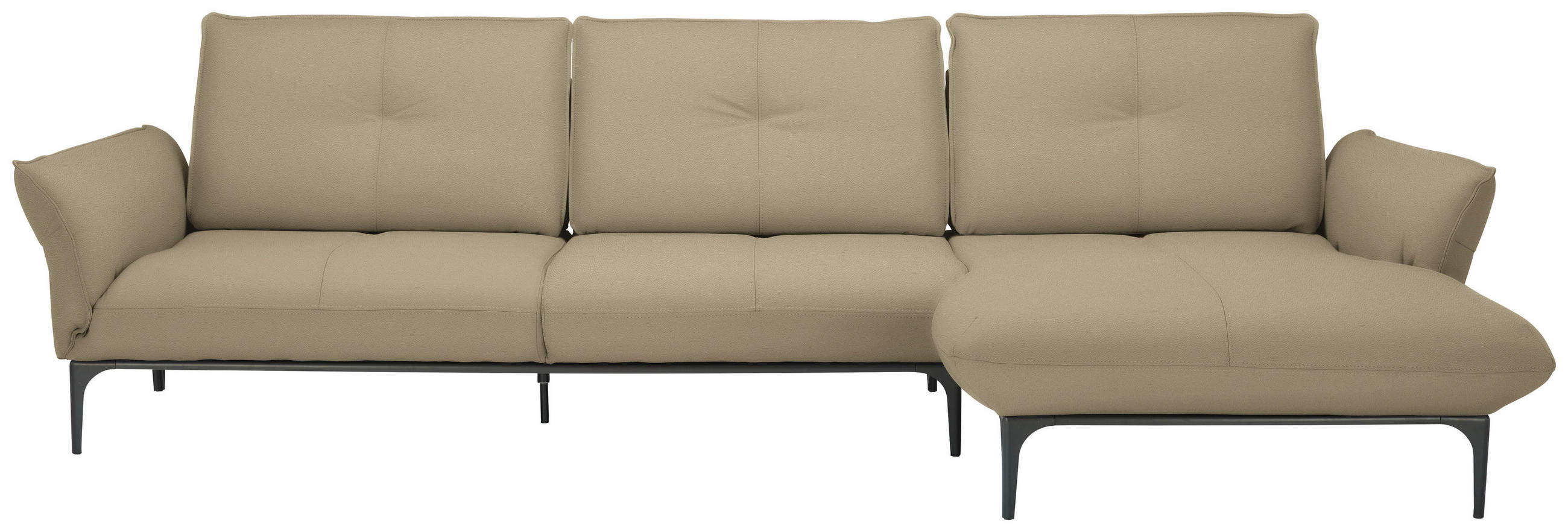 ECKSOFA in Echtleder Beige  - Beige/Schwarz, Design, Leder/Metall (319/182cm) - Valnatura