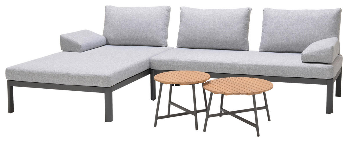 LOUNGESOFA Aluminium  - Anthrazit/Hellgrau, Design, Textil/Metall (275/140cm) - Ambia Garden