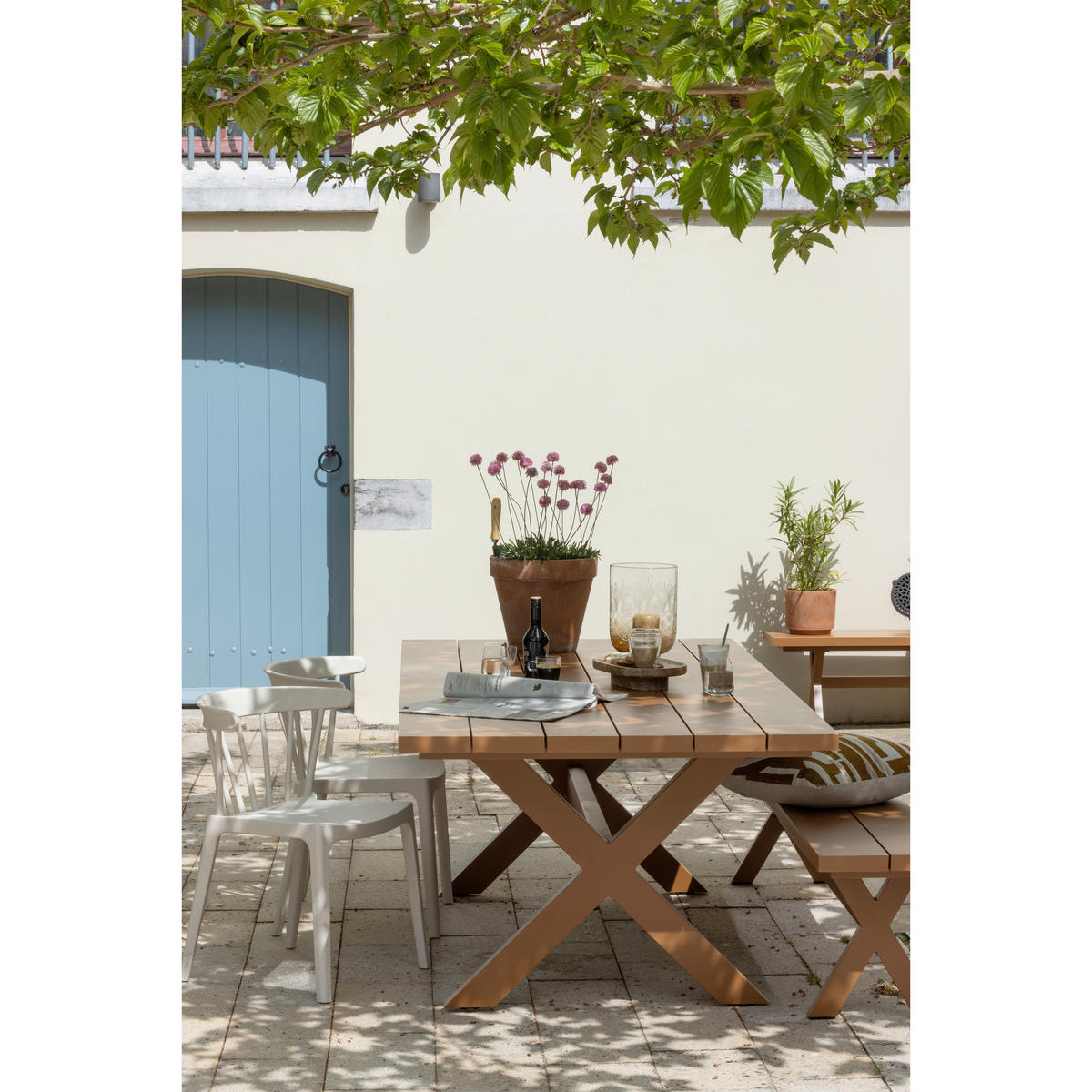 GARTENSTUHL-SET Weiß  - Weiß, MODERN, Naturmaterialien/Kunststoff (52/75/53cm) - Gardenson