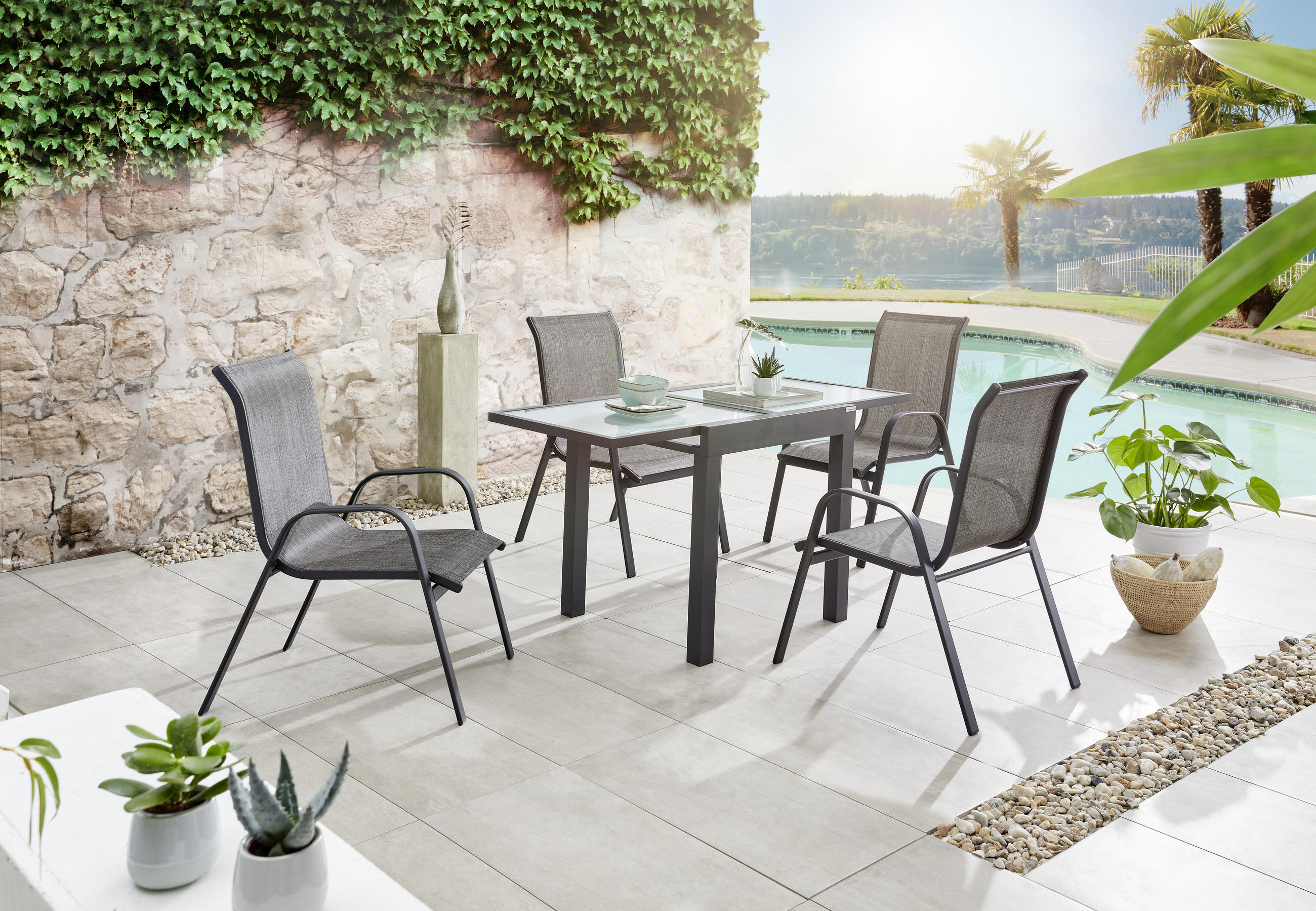GARTENTISCH 70-140/70/75 cm Metall, Glas quadratisch  - Anthrazit, Basics, Glas/Metall (70-140/70/75cm) - Ambia Garden