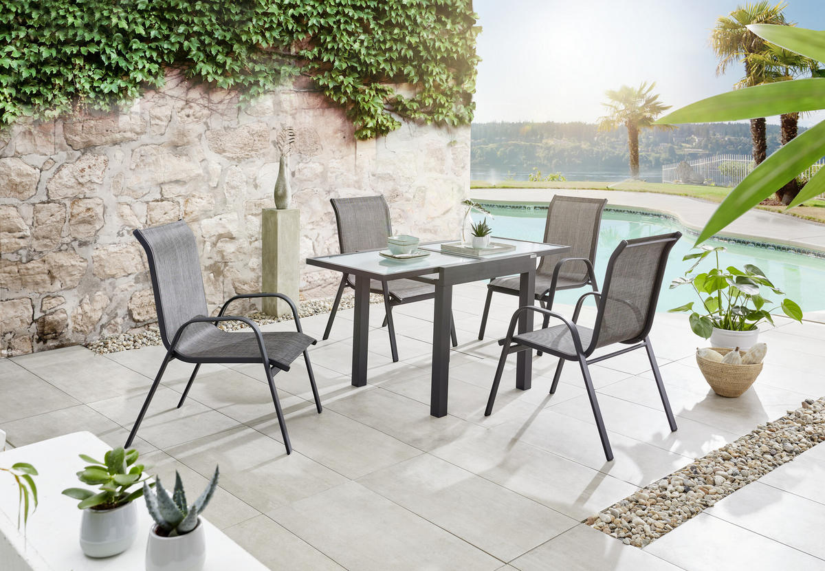 STOL VRTNI  antracit  metal, staklo      - antracit, Basics, staklo/metal (70-140/70/75cm) - Ambia Garden